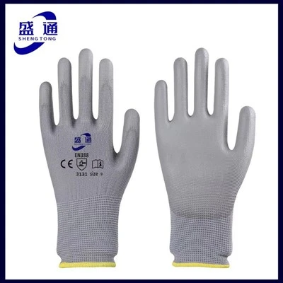 Grey Polyester Grey PU Coated Gloves